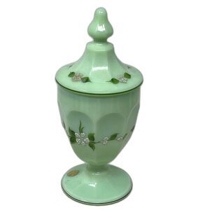 Westmoreland Glass Sea Foam Green Mint Lidded, Footed Candy Sugar Jar Dish  ‘79